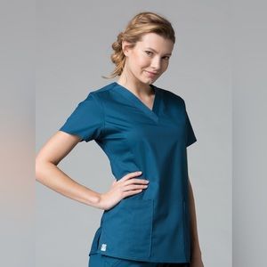 EON by Maevn Women’s V-Neck 2 Pocket Scrub Top Caribbean Blue